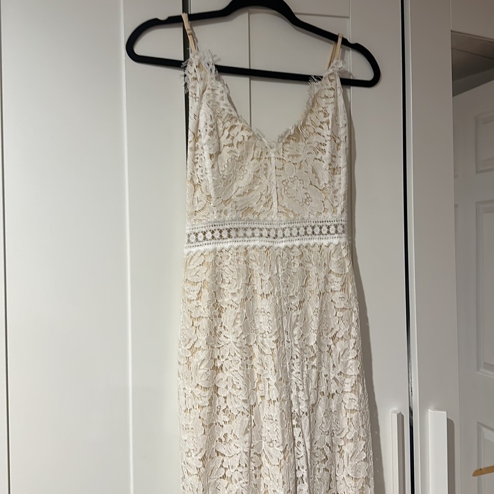 White lace, ivory lining wide leg jumpsuit with adjustable straps Womens XL